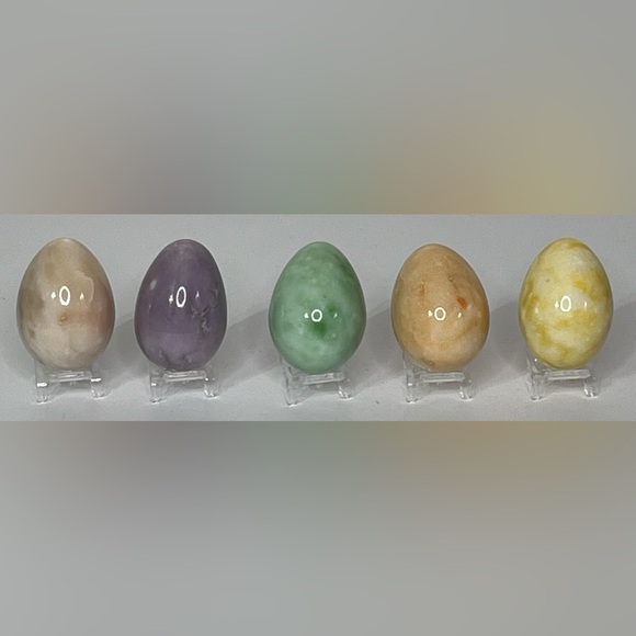 Polished Alabaster Stone 2.5" Pastel Purple Green Yellow Orange Tan Eggs - Picture 1 of 13